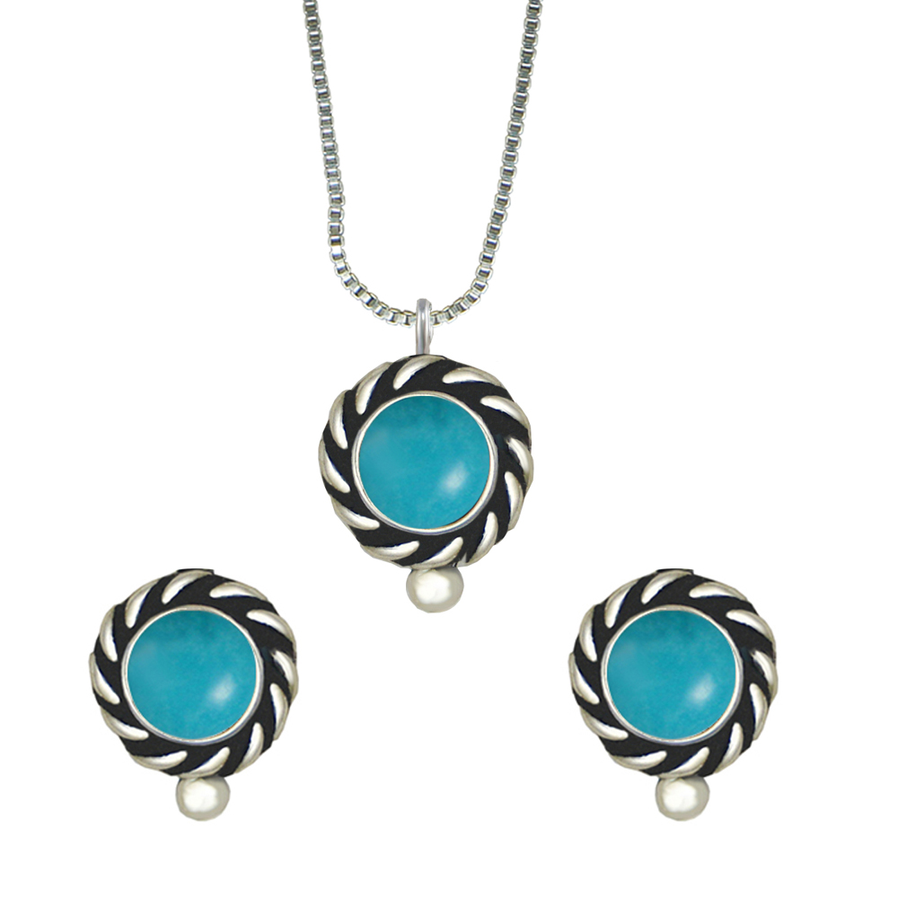 Sterling Silver Petite Necklace Earrings Set Turquoise